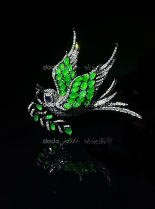 高級緬料翡翠-胸針-雀兒