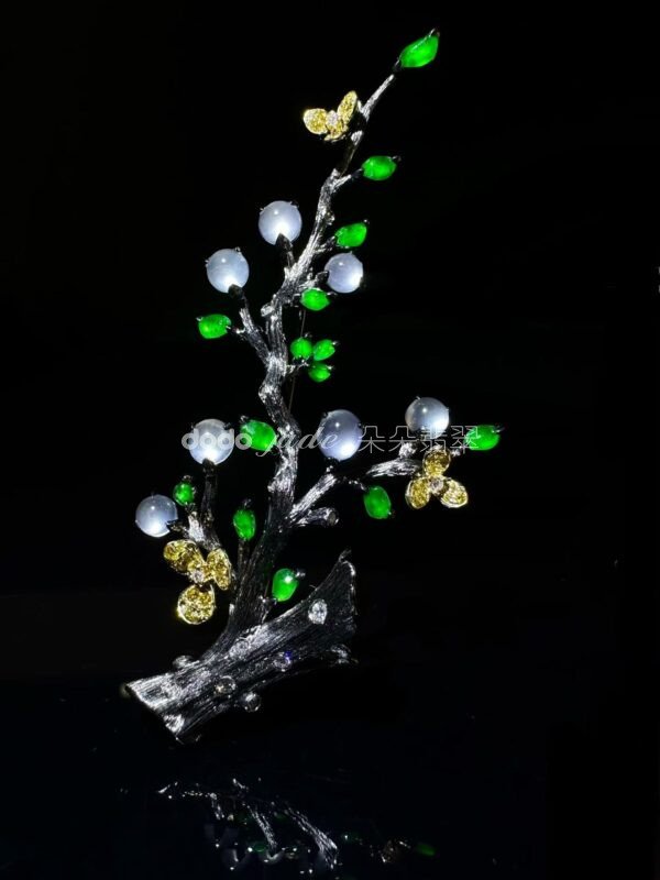 高級緬料翡翠-胸針-青松