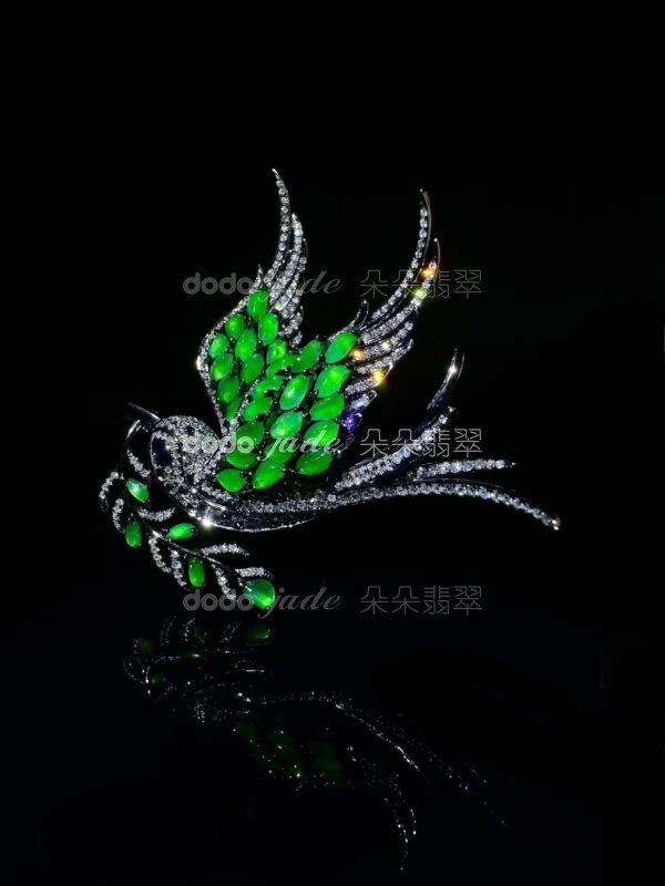 高級緬料翡翠-胸針-雀兒