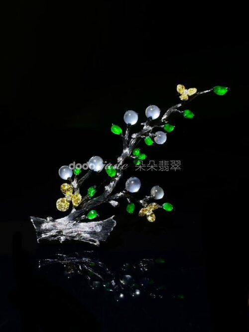 高級緬料翡翠-胸針-青松