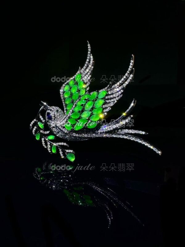 高級緬料翡翠-胸針-雀兒