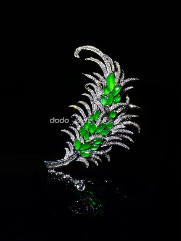 高級緬料翡翠-胸針-羽毛