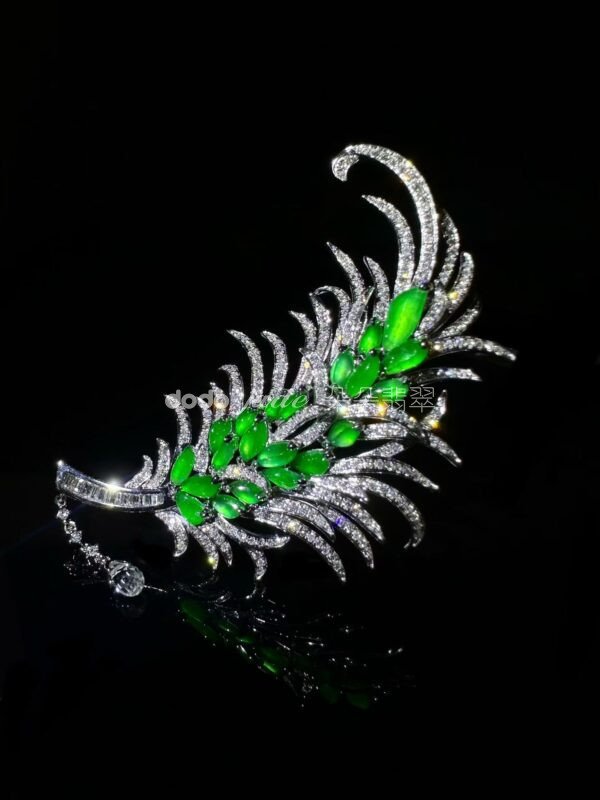 高級緬料翡翠-胸針-羽毛