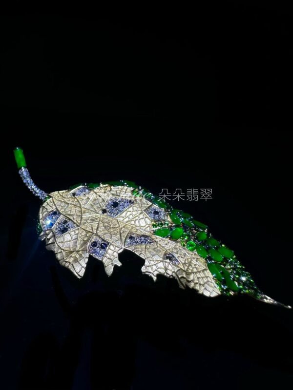 高級緬料翡翠-胸針-秋葉