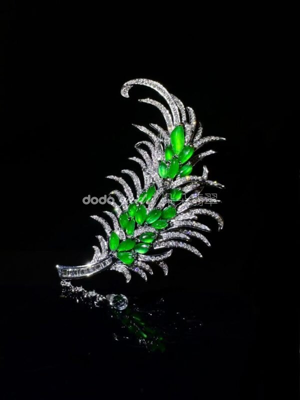 高級緬料翡翠-胸針-羽毛