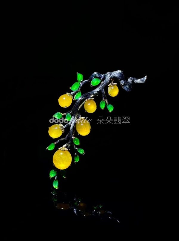 高級緬料翡翠-胸針-花朵